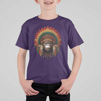 Bigfoot Native American Chief Sasquatch Wearing Headdress T Shirt For Kid - Wonder Print Shop
