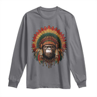 Bigfoot Native American Chief Sasquatch Wearing Headdress Long Sleeve Shirt - Wonder Print Shop
