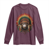 Bigfoot Native American Chief Sasquatch Wearing Headdress Long Sleeve Shirt - Wonder Print Shop