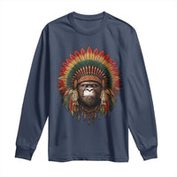 Bigfoot Native American Chief Sasquatch Wearing Headdress Long Sleeve Shirt - Wonder Print Shop
