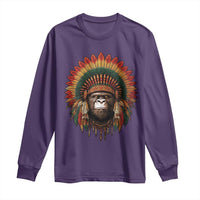 Bigfoot Native American Chief Sasquatch Wearing Headdress Long Sleeve Shirt - Wonder Print Shop