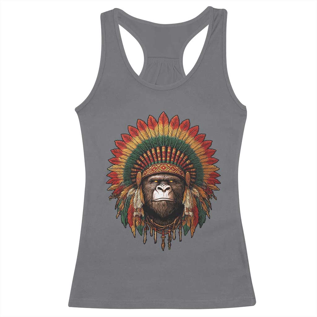 Bigfoot Native American Chief Sasquatch Wearing Headdress Racerback Tank Top - Wonder Print Shop