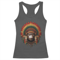 Bigfoot Native American Chief Sasquatch Wearing Headdress Racerback Tank Top - Wonder Print Shop