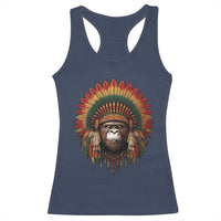 Bigfoot Native American Chief Sasquatch Wearing Headdress Racerback Tank Top - Wonder Print Shop