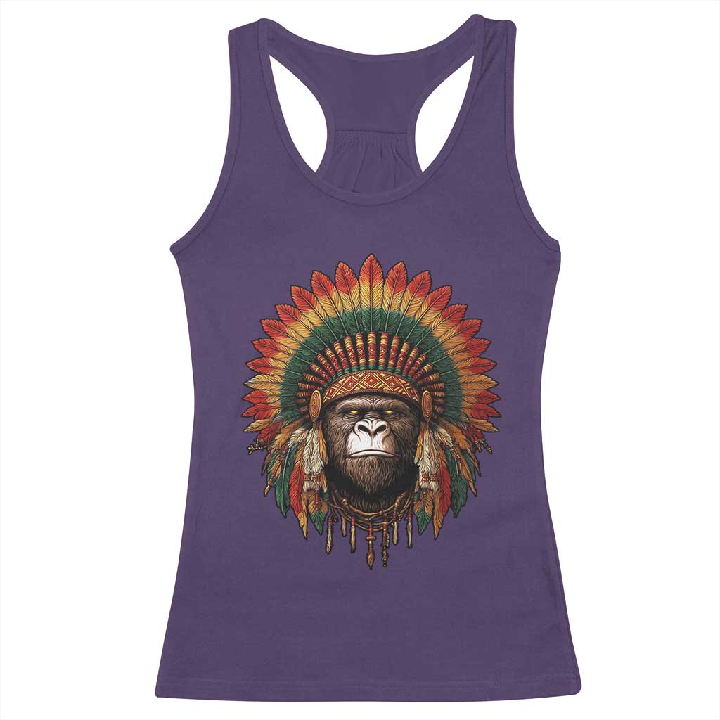 Bigfoot Native American Chief Sasquatch Wearing Headdress Racerback Tank Top - Wonder Print Shop