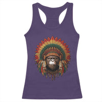 Bigfoot Native American Chief Sasquatch Wearing Headdress Racerback Tank Top - Wonder Print Shop