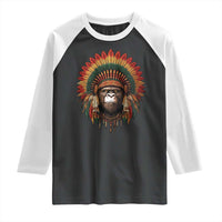 Bigfoot Native American Chief Sasquatch Wearing Headdress Raglan Shirt - Wonder Print Shop