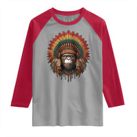 Bigfoot Native American Chief Sasquatch Wearing Headdress Raglan Shirt - Wonder Print Shop