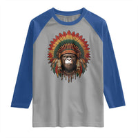Bigfoot Native American Chief Sasquatch Wearing Headdress Raglan Shirt - Wonder Print Shop