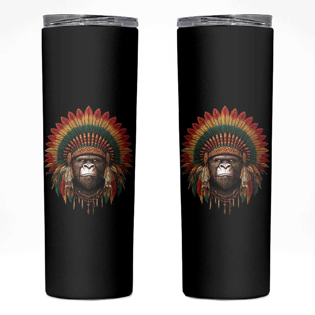 Bigfoot Native American Chief Sasquatch Wearing Headdress Skinny Tumbler - Wonder Print Shop