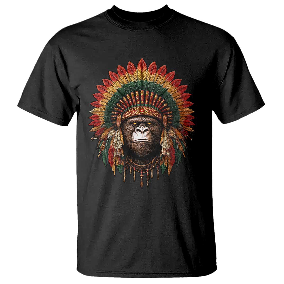 Bigfoot Native American Chief Sasquatch Wearing Headdress T Shirt - Wonder Print Shop