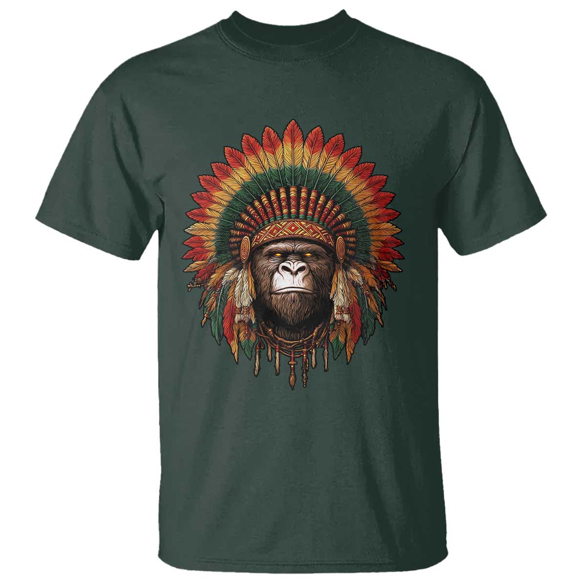 Bigfoot Native American Chief Sasquatch Wearing Headdress T Shirt - Wonder Print Shop