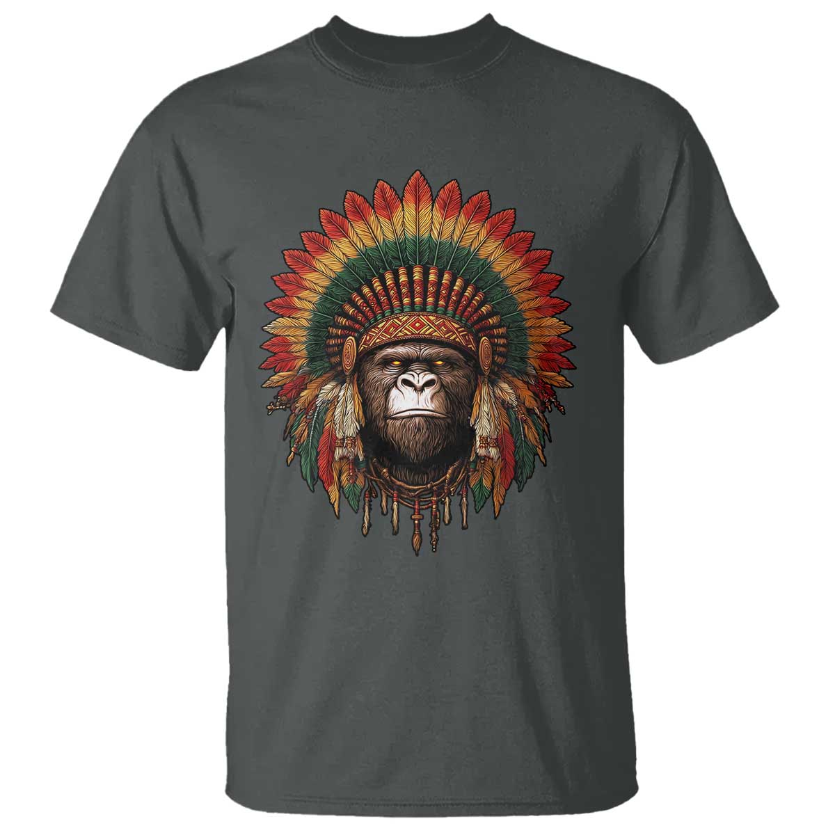 Bigfoot Native American Chief Sasquatch Wearing Headdress T Shirt - Wonder Print Shop