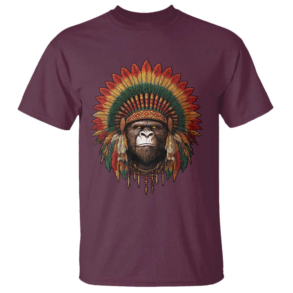 Bigfoot Native American Chief Sasquatch Wearing Headdress T Shirt - Wonder Print Shop