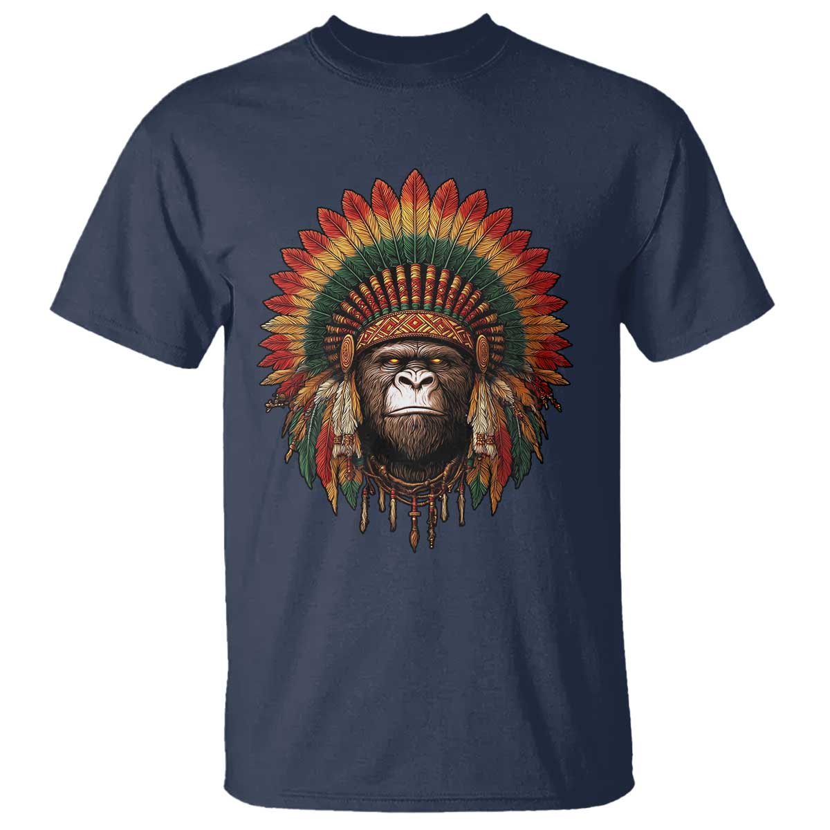 Bigfoot Native American Chief Sasquatch Wearing Headdress T Shirt - Wonder Print Shop