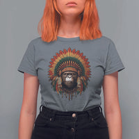 Bigfoot Native American Chief Sasquatch Wearing Headdress T Shirt For Women - Wonder Print Shop