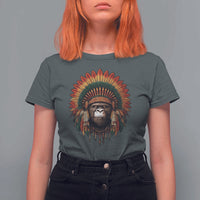 Bigfoot Native American Chief Sasquatch Wearing Headdress T Shirt For Women - Wonder Print Shop