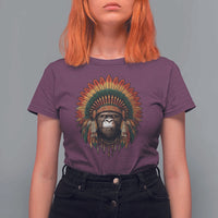 Bigfoot Native American Chief Sasquatch Wearing Headdress T Shirt For Women - Wonder Print Shop