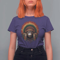 Bigfoot Native American Chief Sasquatch Wearing Headdress T Shirt For Women - Wonder Print Shop