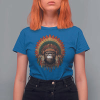 Bigfoot Native American Chief Sasquatch Wearing Headdress T Shirt For Women - Wonder Print Shop