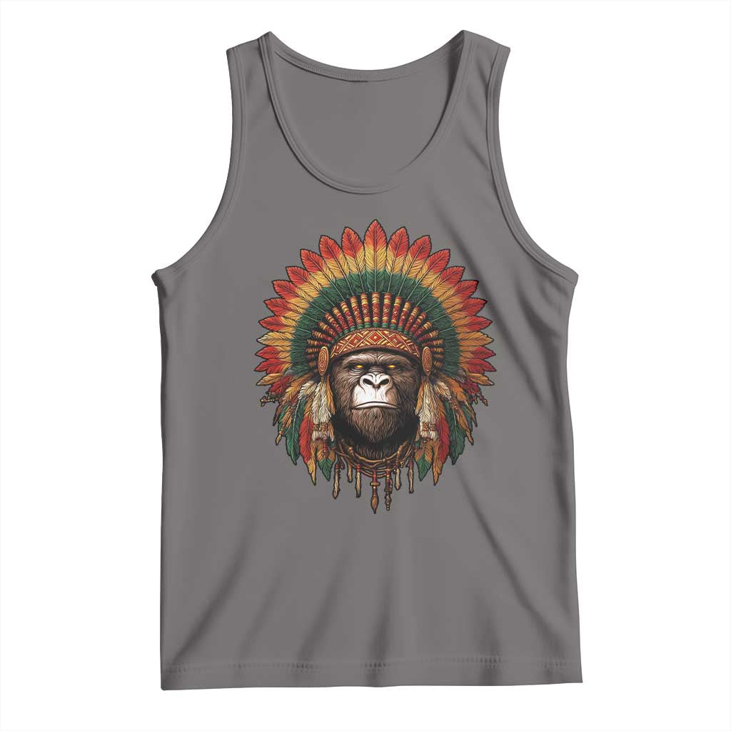 Bigfoot Native American Chief Sasquatch Wearing Headdress Tank Top - Wonder Print Shop