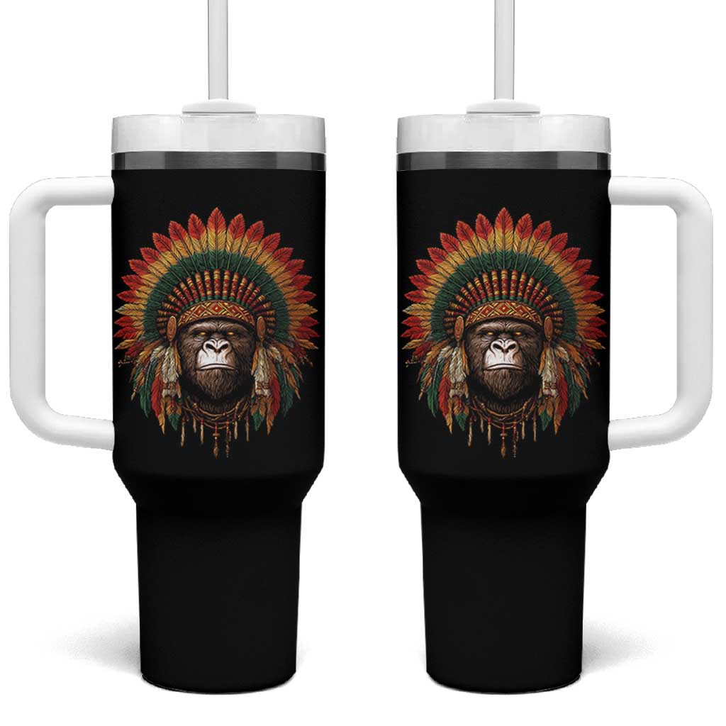 Bigfoot Native American Chief Sasquatch Wearing Headdress Tumbler With Handle - Wonder Print Shop
