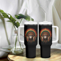 Bigfoot Native American Chief Sasquatch Wearing Headdress Tumbler With Handle - Wonder Print Shop