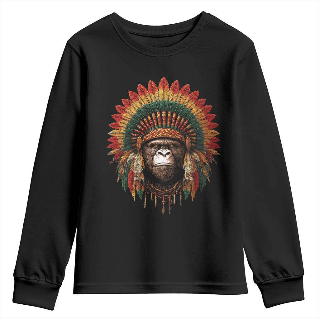 Bigfoot Native American Chief Sasquatch Wearing Headdress Youth Sweatshirt - Wonder Print Shop