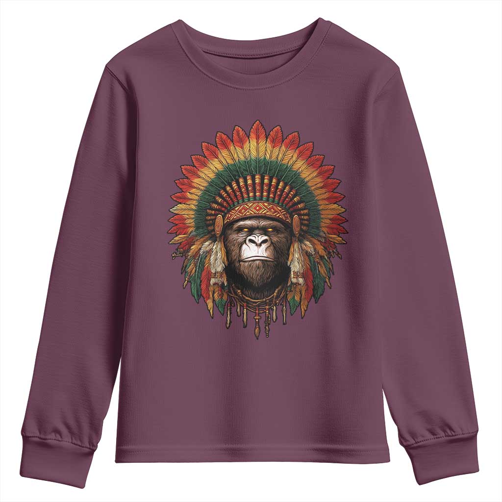 Bigfoot Native American Chief Sasquatch Wearing Headdress Youth Sweatshirt - Wonder Print Shop
