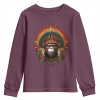 Bigfoot Native American Chief Sasquatch Wearing Headdress Youth Sweatshirt - Wonder Print Shop