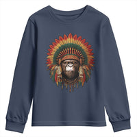 Bigfoot Native American Chief Sasquatch Wearing Headdress Youth Sweatshirt - Wonder Print Shop
