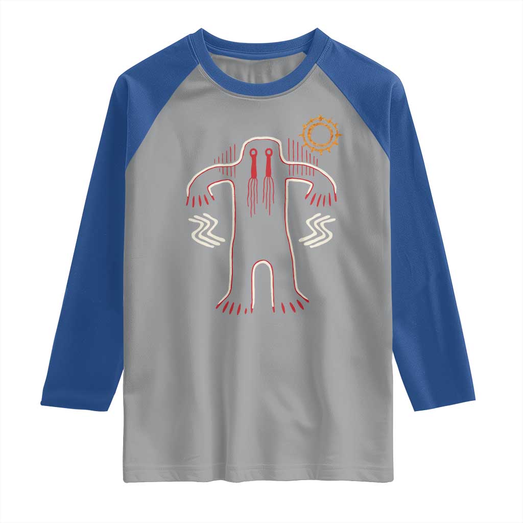 Native American Bigfoot Sasquatch Petroglyph Cave Art Raglan Shirt - Wonder Print Shop