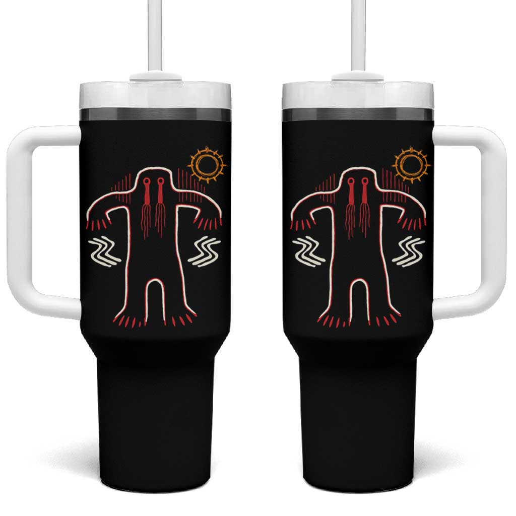 Native American Bigfoot Sasquatch Petroglyph Cave Art Tumbler With Handle - Wonder Print Shop
