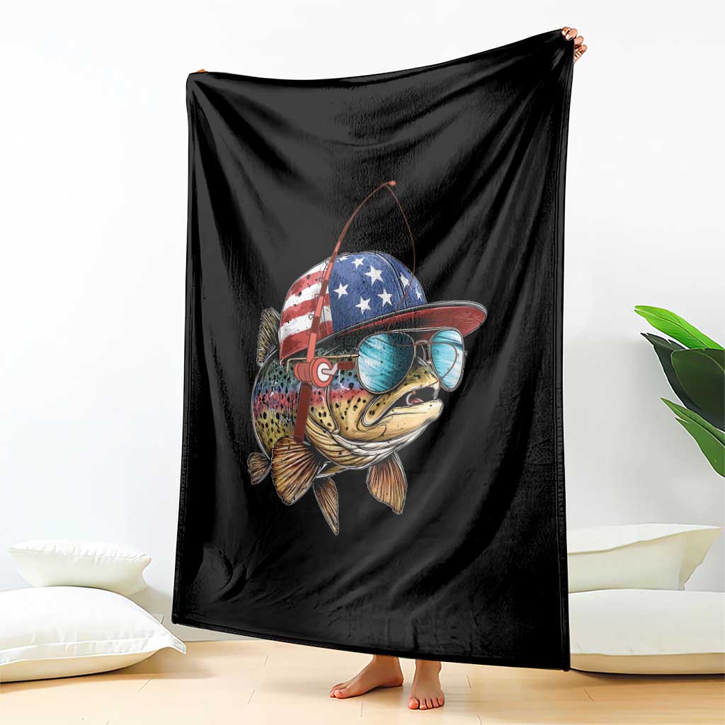 Funny Patriot American Flag Bass Fish Fishing Throw Blanket - Wonder Print Shop