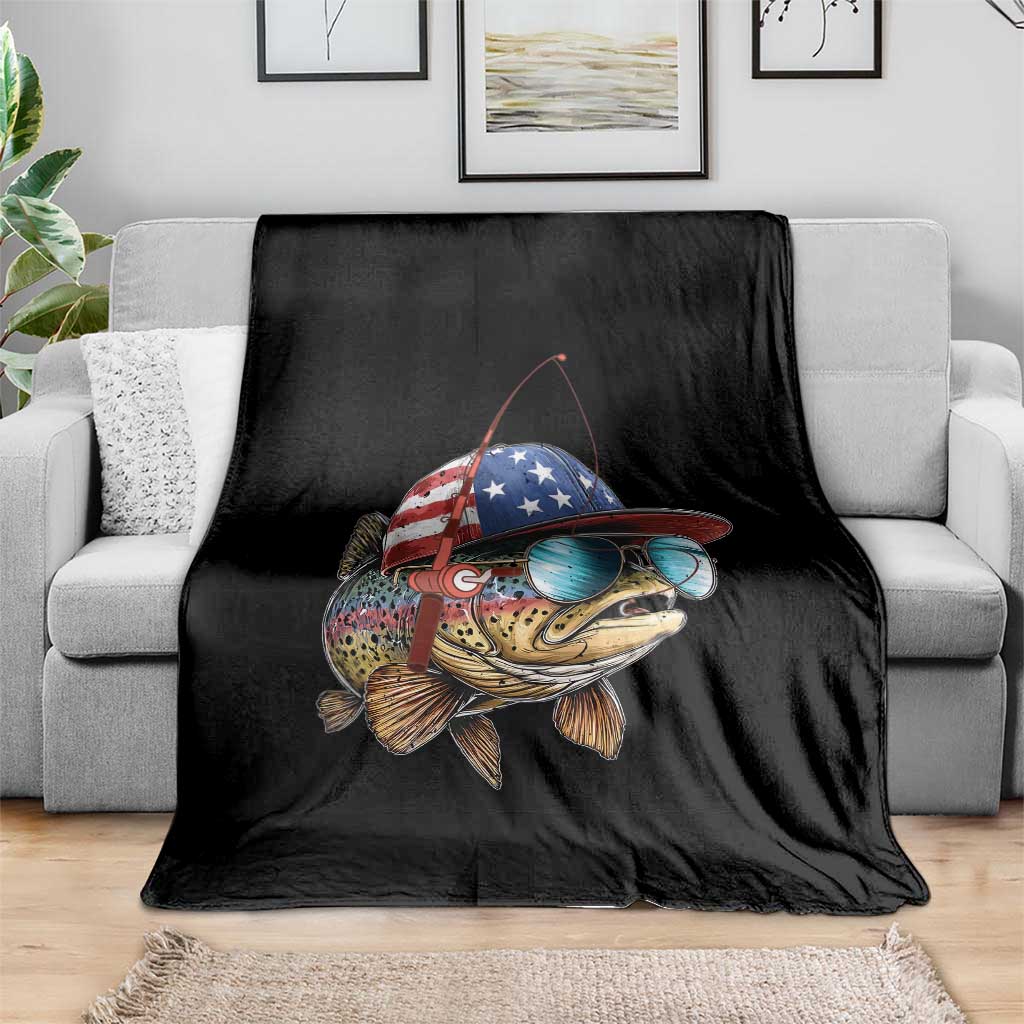 Funny Patriot American Flag Bass Fish Fishing Throw Blanket - Wonder Print Shop