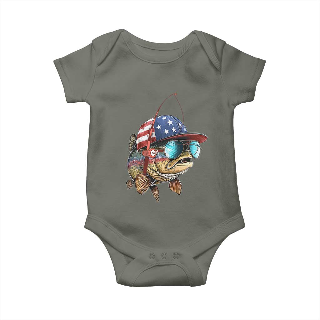 Funny Patriot American Flag Bass Fish Fishing Baby Onesie - Wonder Print Shop
