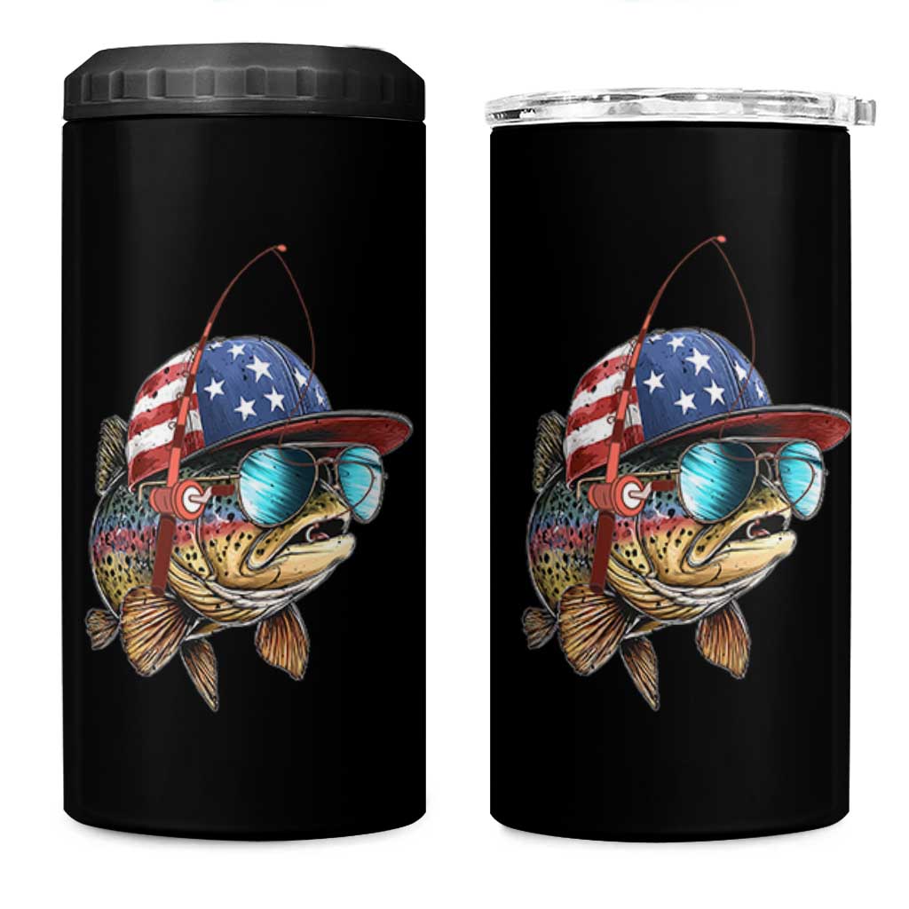 Funny Patriot American Flag Bass Fish Fishing 4 in 1 Can Cooler Tumbler - Wonder Print Shop