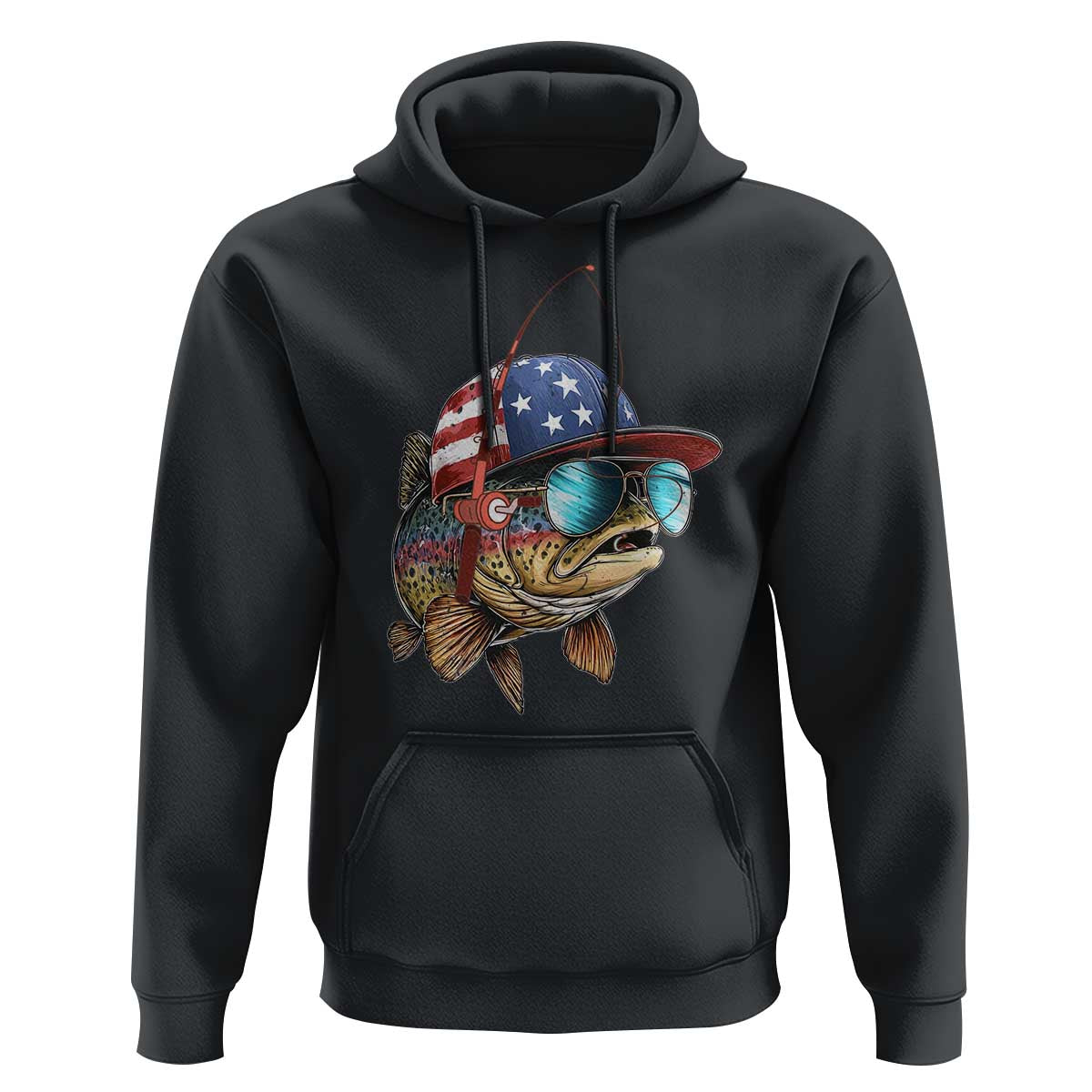 Funny Patriot American Flag Bass Fish Fishing Hoodie - Wonder Print Shop