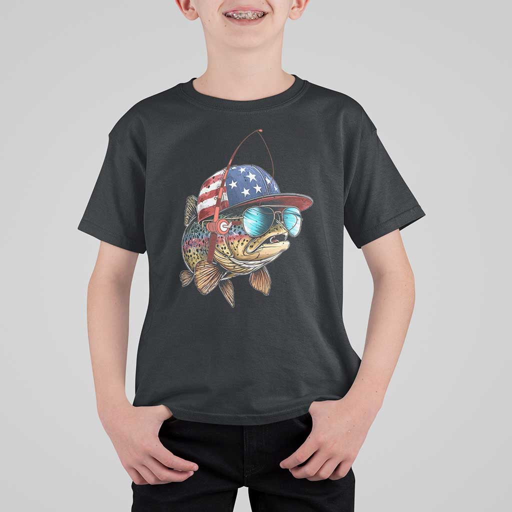 Funny Patriot American Flag Bass Fish Fishing T Shirt For Kid - Wonder Print Shop