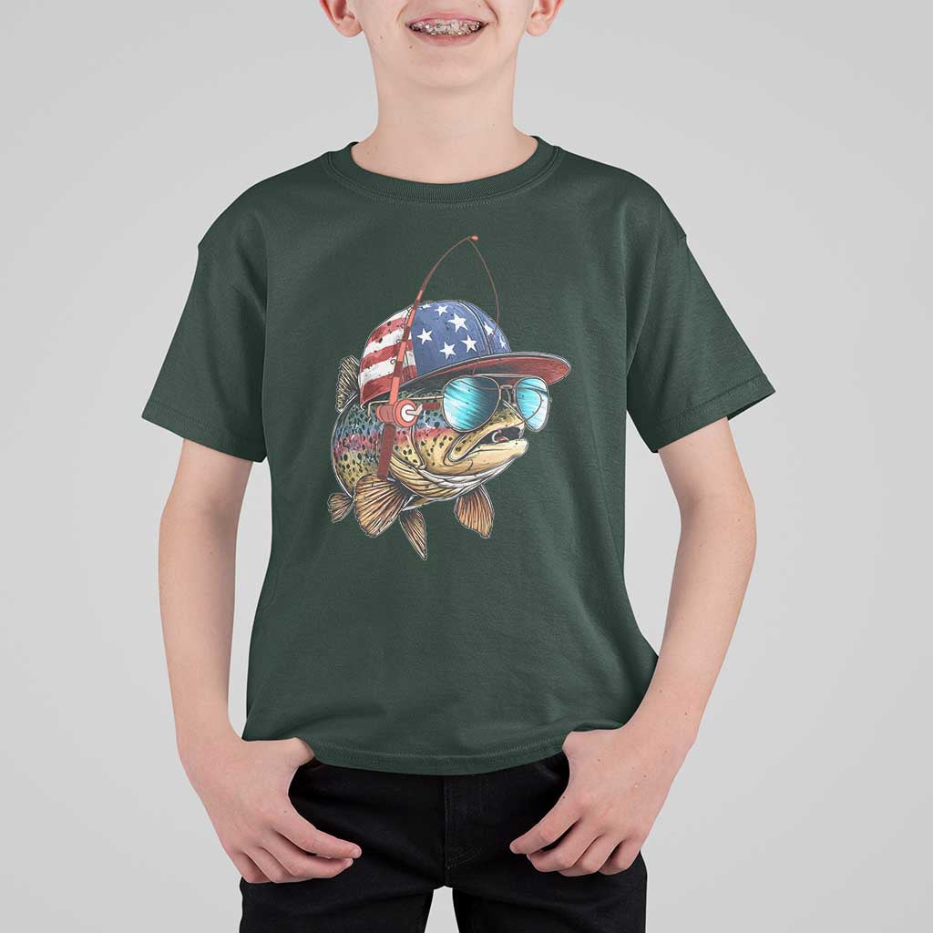 Funny Patriot American Flag Bass Fish Fishing T Shirt For Kid - Wonder Print Shop