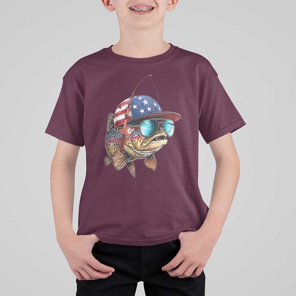 Funny Patriot American Flag Bass Fish Fishing T Shirt For Kid - Wonder Print Shop