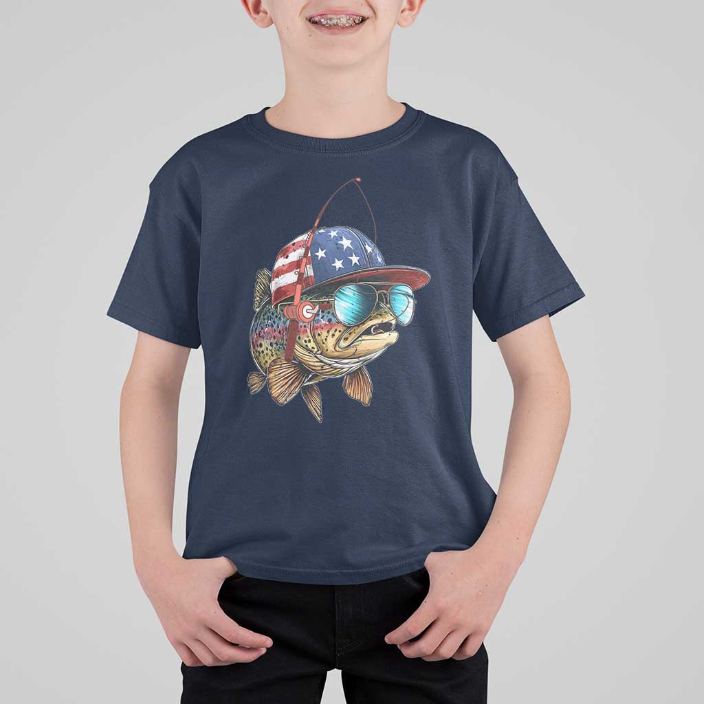 Funny Patriot American Flag Bass Fish Fishing T Shirt For Kid - Wonder Print Shop