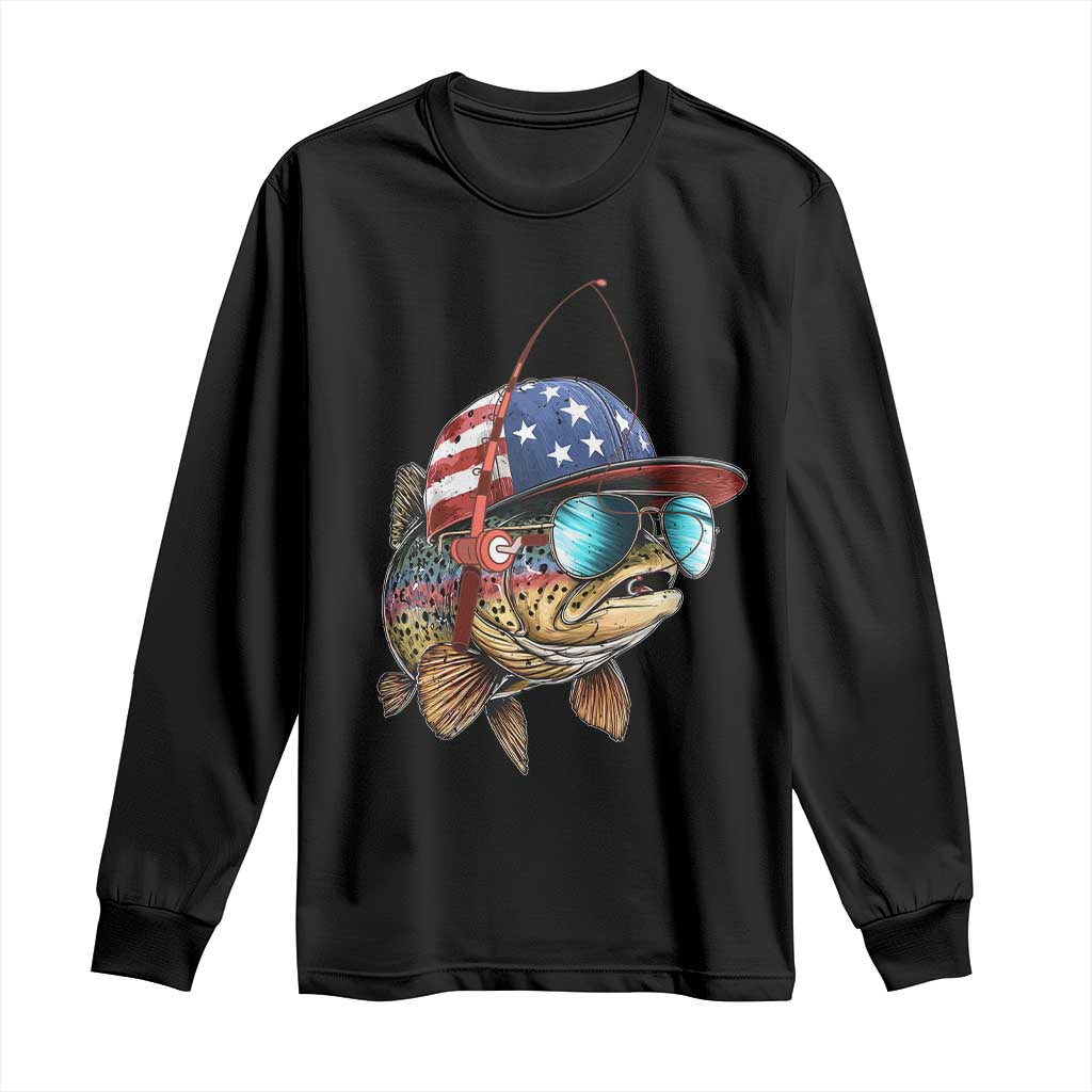 Funny Patriot American Flag Bass Fish Fishing Long Sleeve Shirt - Wonder Print Shop