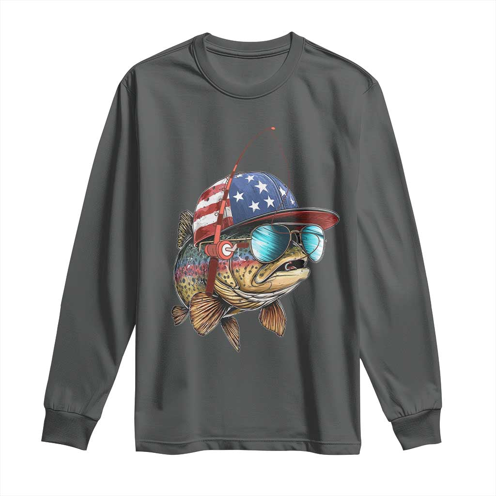 Funny Patriot American Flag Bass Fish Fishing Long Sleeve Shirt - Wonder Print Shop