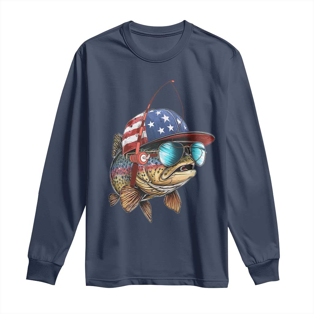 Funny Patriot American Flag Bass Fish Fishing Long Sleeve Shirt - Wonder Print Shop
