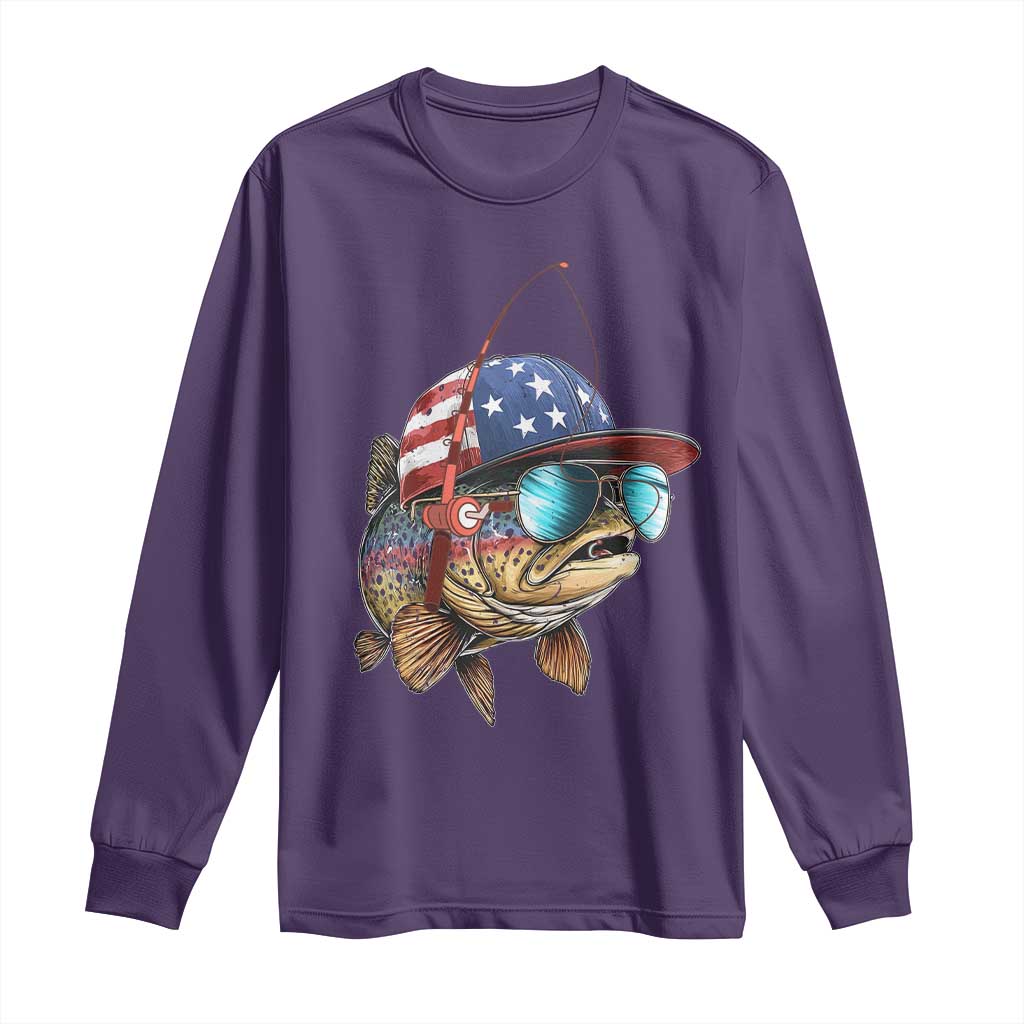 Funny Patriot American Flag Bass Fish Fishing Long Sleeve Shirt - Wonder Print Shop