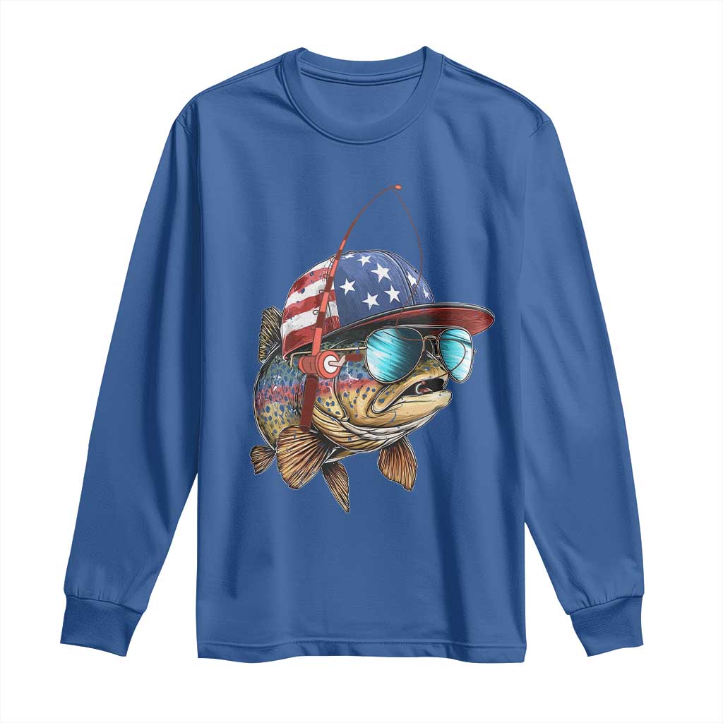 Funny Patriot American Flag Bass Fish Fishing Long Sleeve Shirt - Wonder Print Shop