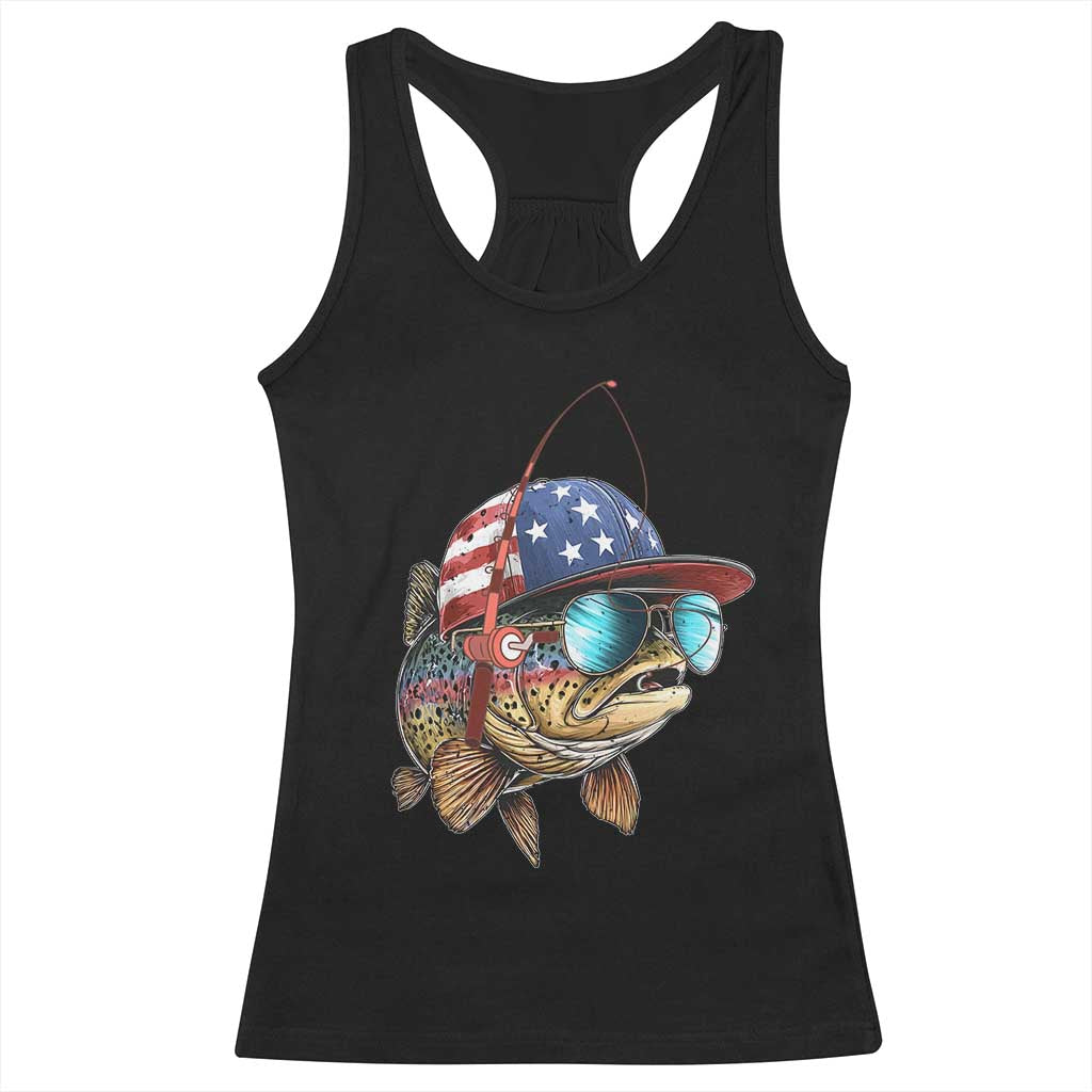 Funny Patriot American Flag Bass Fish Fishing Racerback Tank Top - Wonder Print Shop