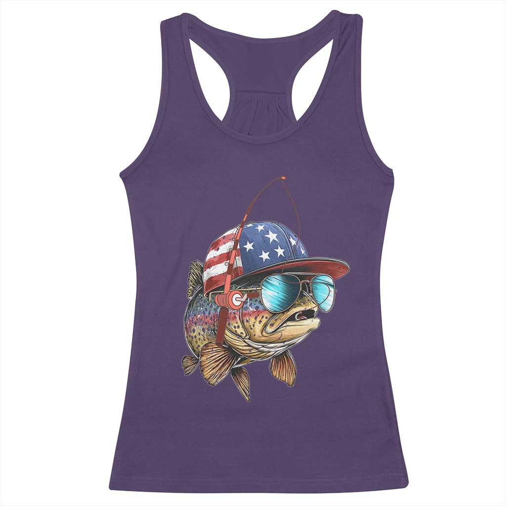 Funny Patriot American Flag Bass Fish Fishing Racerback Tank Top - Wonder Print Shop