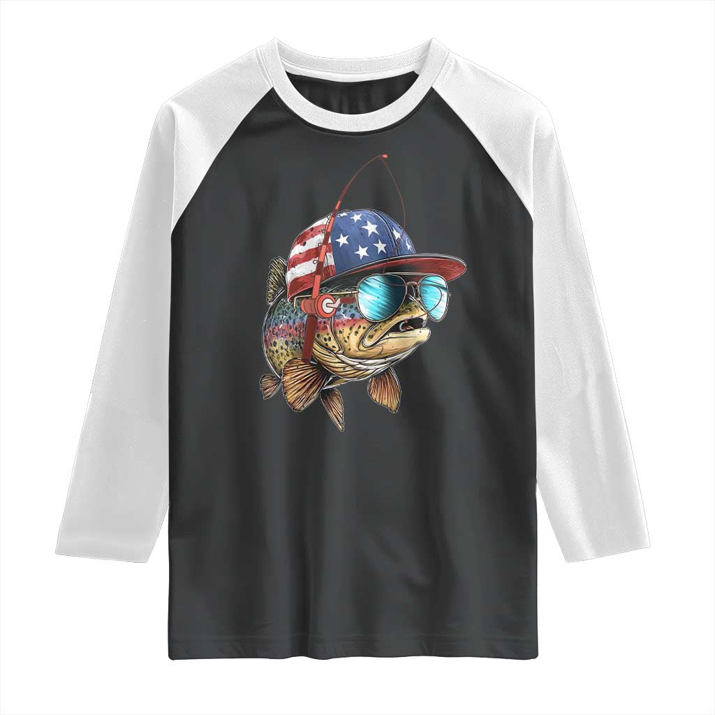 Funny Patriot American Flag Bass Fish Fishing Raglan Shirt - Wonder Print Shop